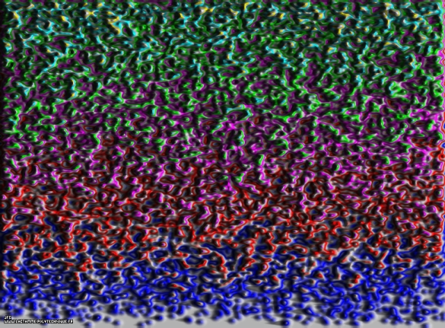 Vue tridimensionnelle (vue d'avion) de la densité de particules pendant un processus de diffusion bidimensionnelle, Colonna Jean-François